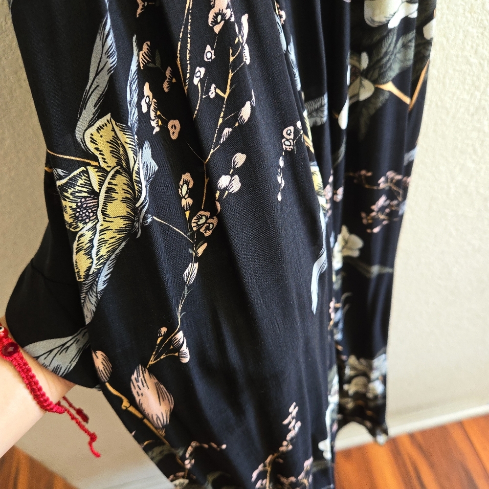 Black Floral Wrap Around Maxi Dress, Short in the front and Long in the back - Picture 7 of 8
